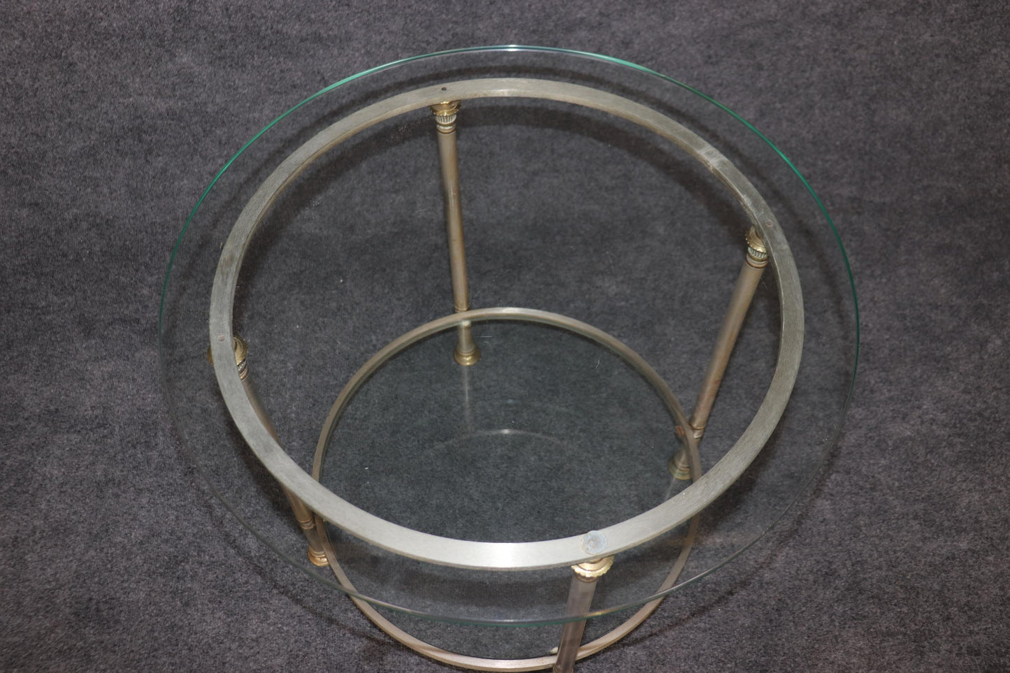 Single Steel and Glass Maison Jansen Round End Table Circa 1950s