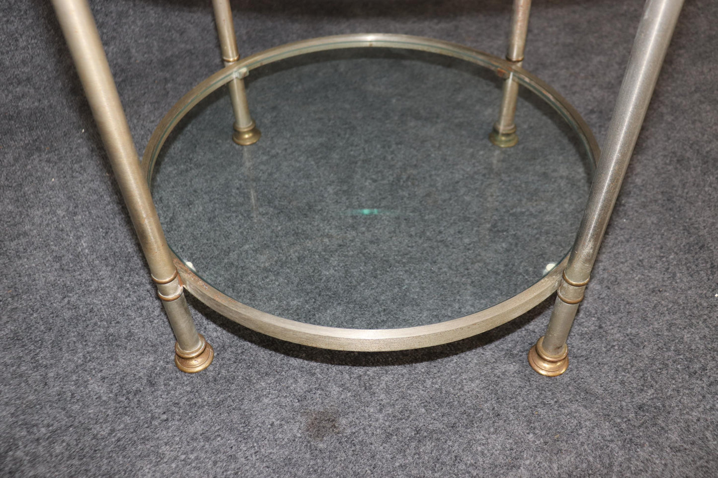 Single Steel and Glass Maison Jansen Round End Table Circa 1950s