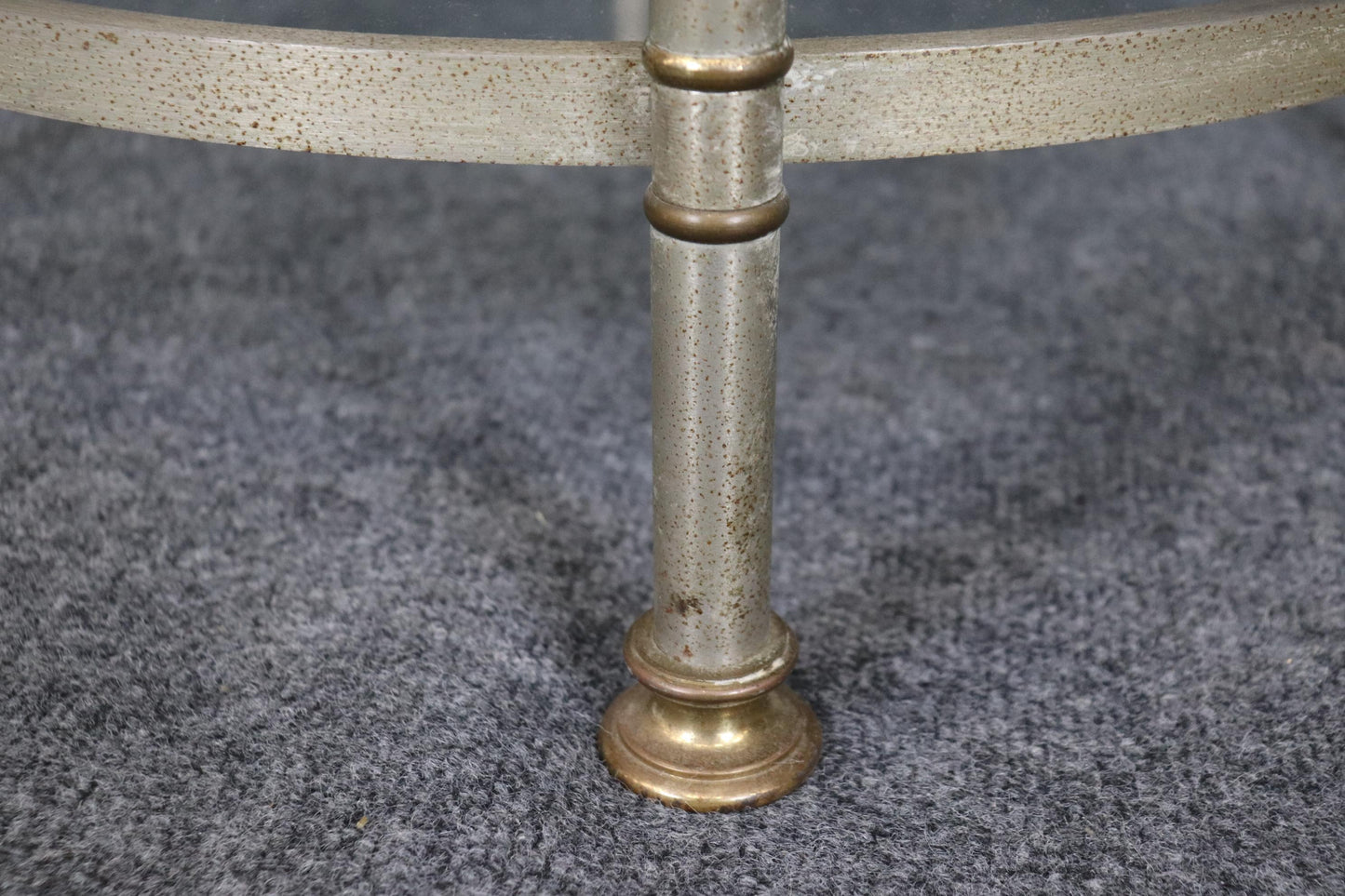 Single Steel and Glass Maison Jansen Round End Table Circa 1950s