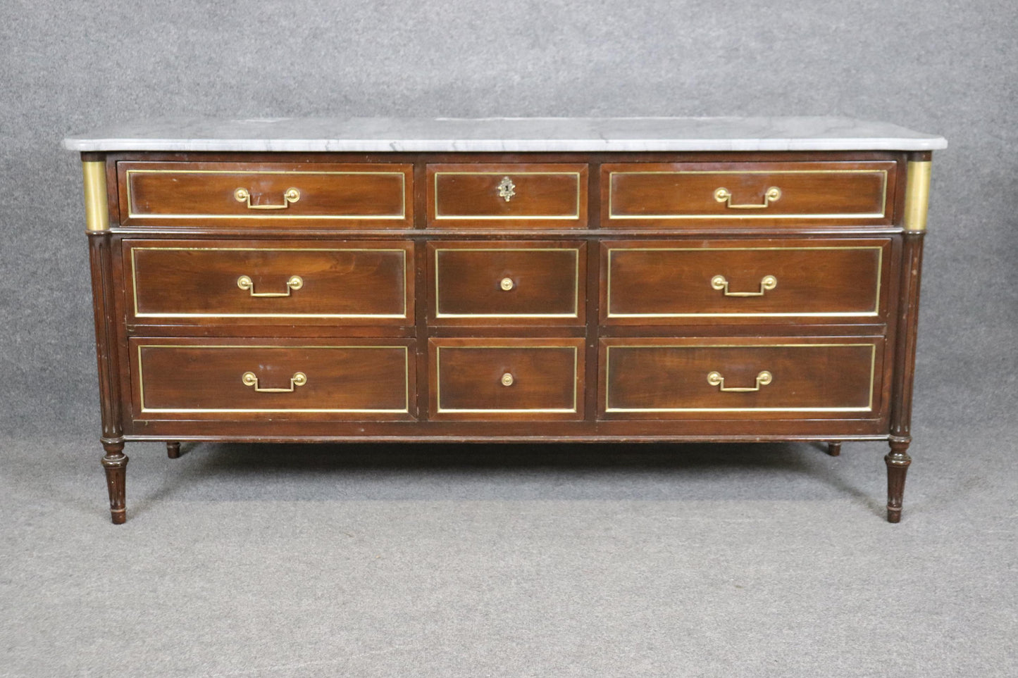 Maison Jansen Style Mahogany with Brass and Bronze Ormolu Triple Dresser