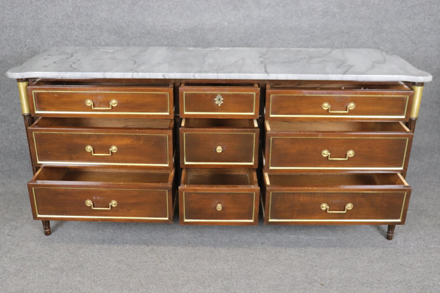 Maison Jansen Style Mahogany with Brass and Bronze Ormolu Triple Dresser