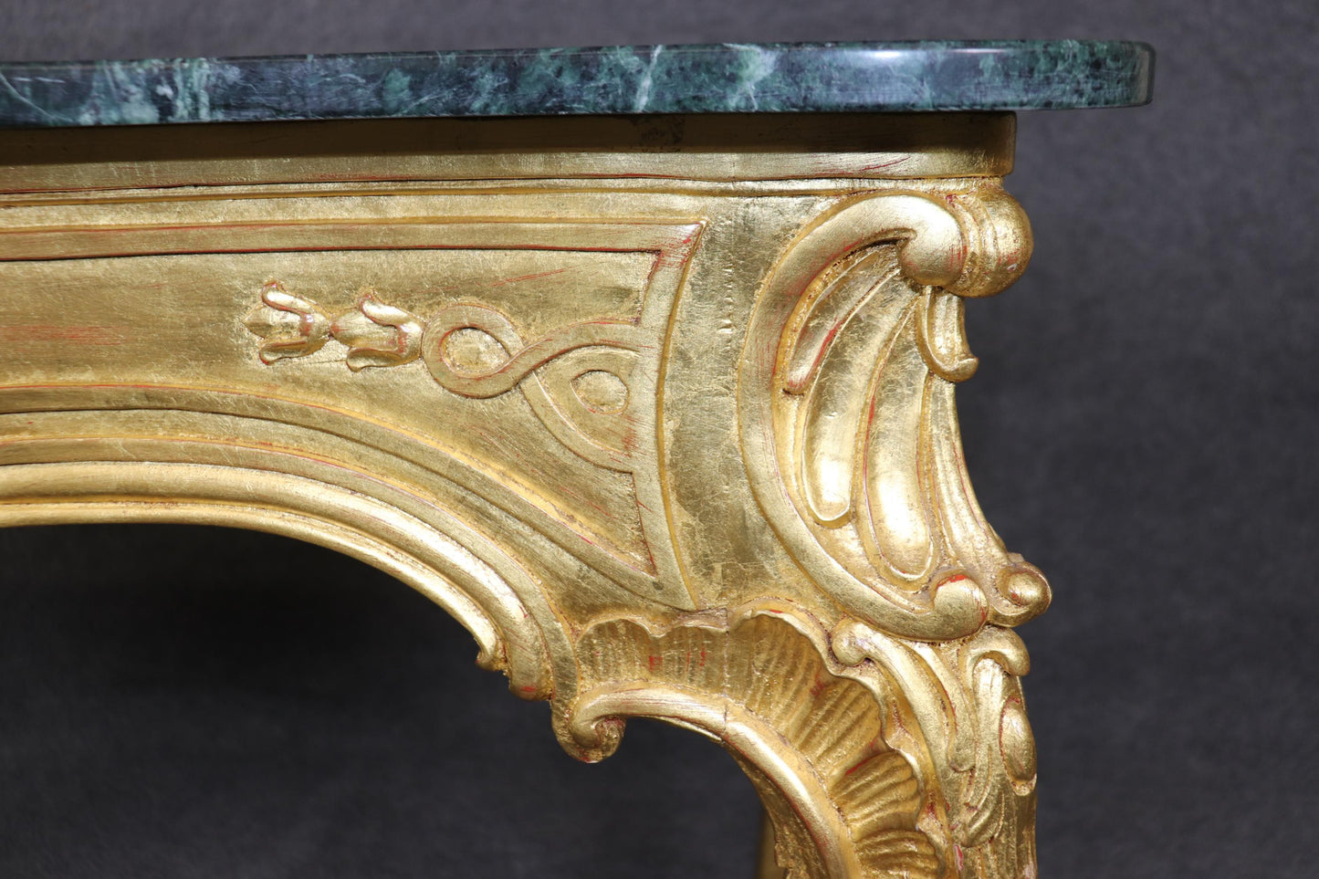 Bright Gilded Georgian Carved Walnut Marble Top Console Serving Table