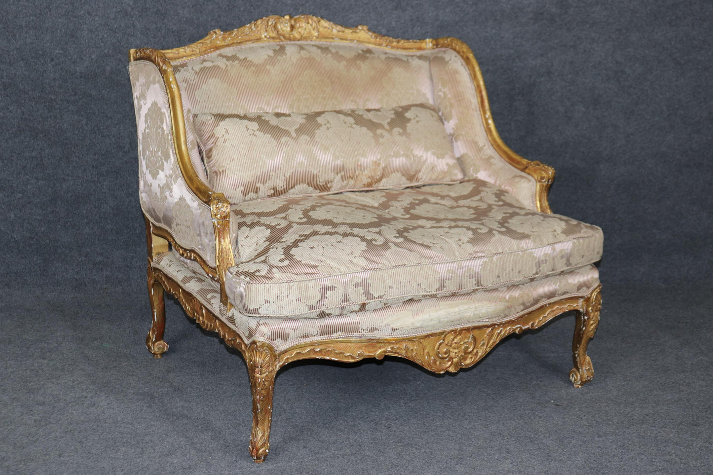 Superb 19th century French Gilded Louis XV Style Marquis Bergere Chair