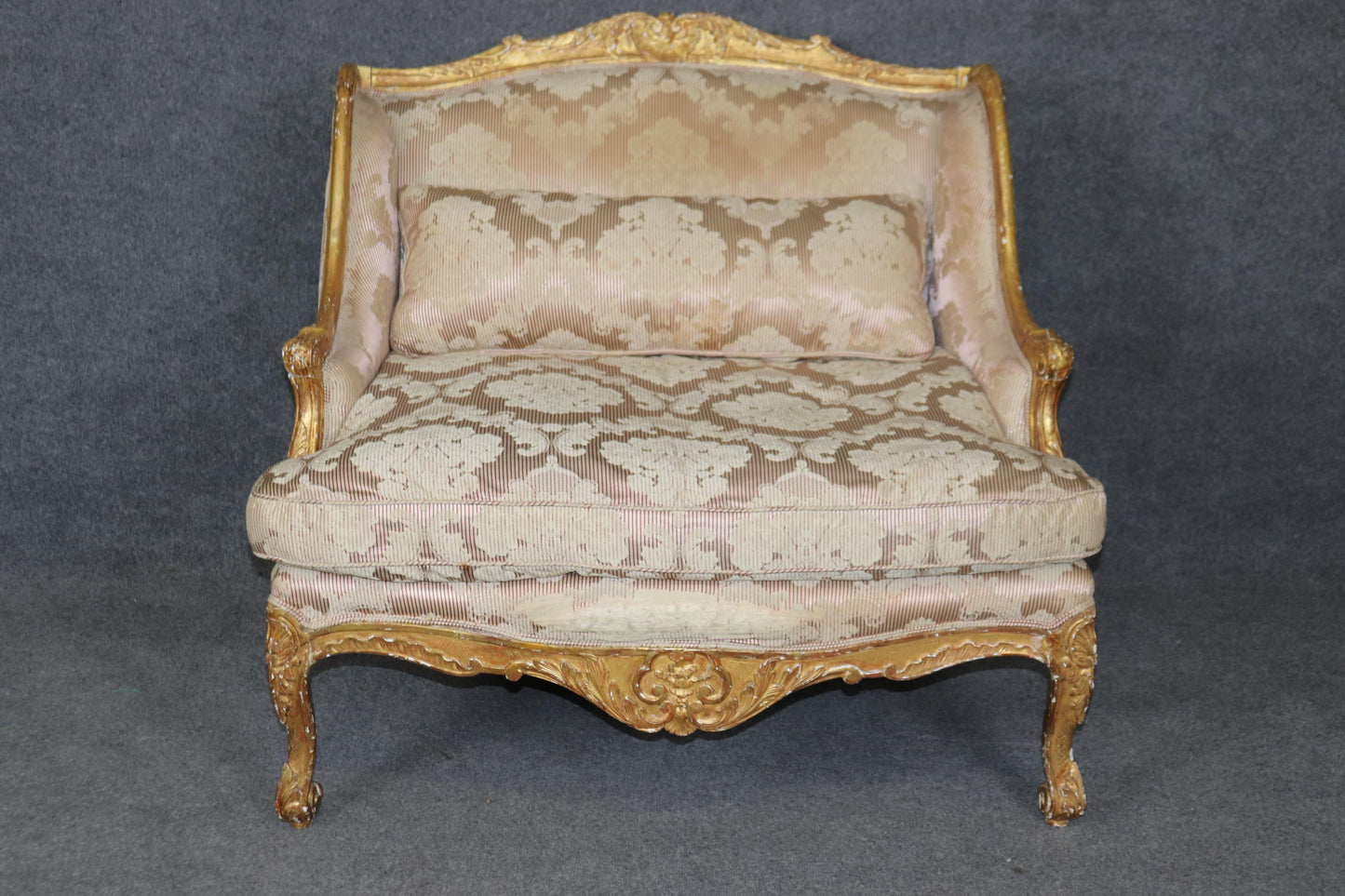 Superb 19th century French Gilded Louis XV Style Marquis Bergere Chair