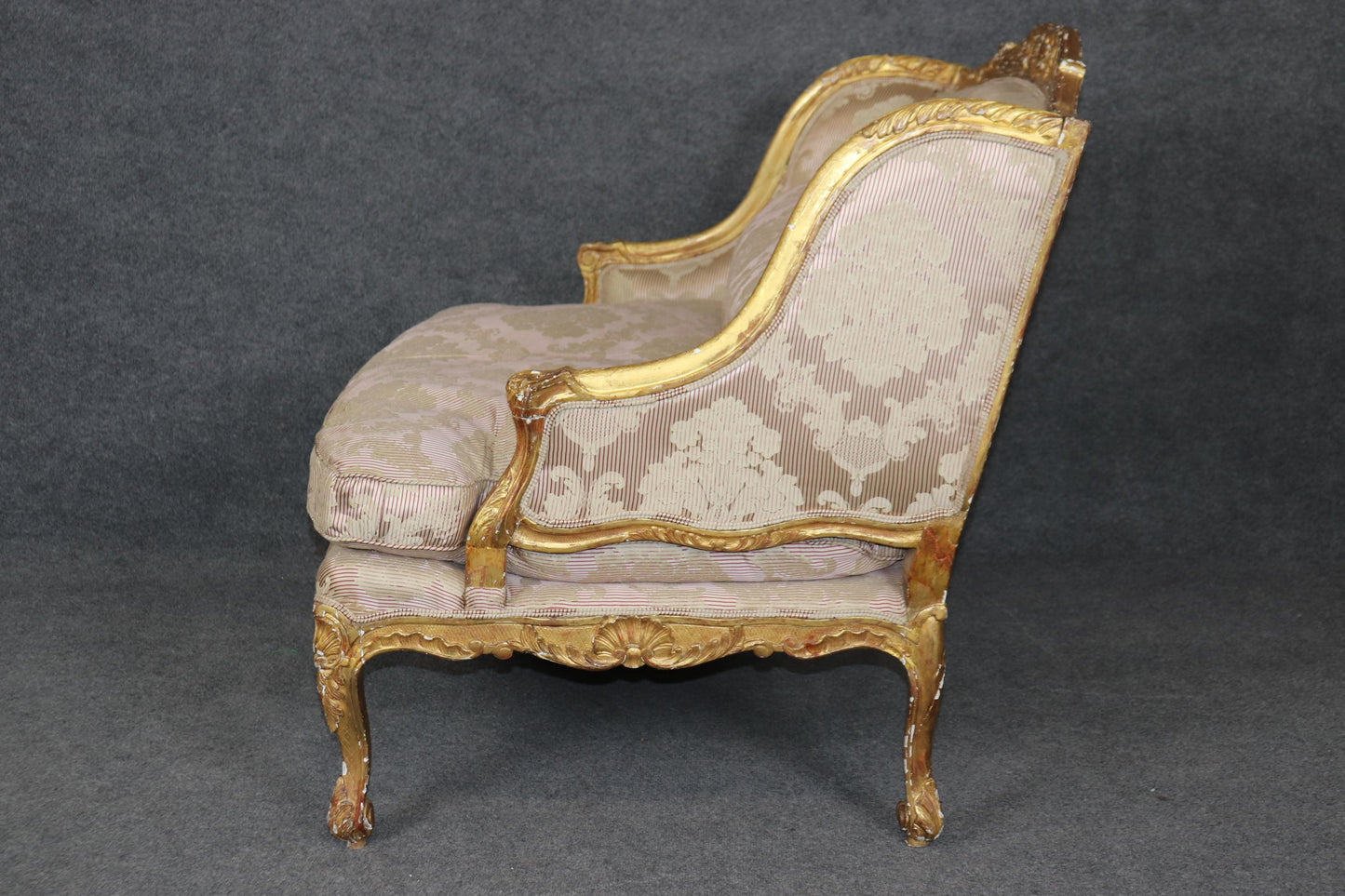 Superb 19th century French Gilded Louis XV Style Marquis Bergere Chair