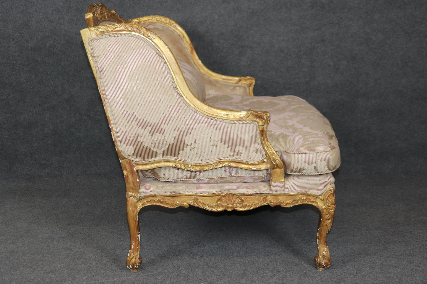 Superb 19th century French Gilded Louis XV Style Marquis Bergere Chair