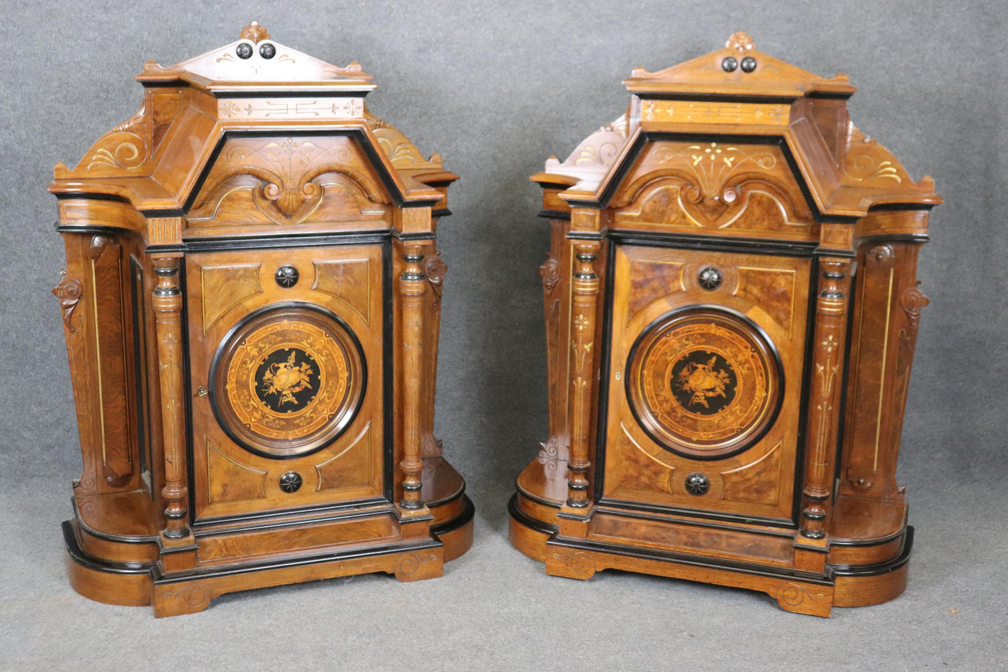 Rare Pair of American Renaissance Revival American Victorian Pedestal Cabinets