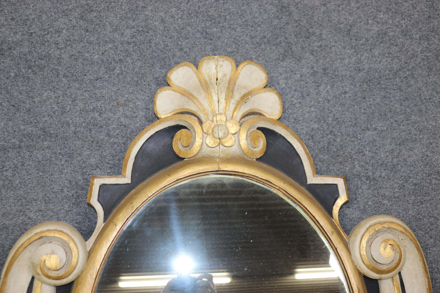 Early 20th Century Italian Linen Fold Carved Polychromed Gothic Mirror