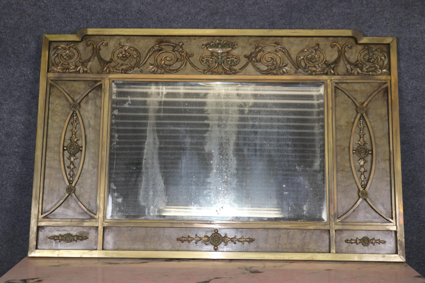 Extraordinary Solid Bronze French Marble Top Directoire Sideboard with Mirror