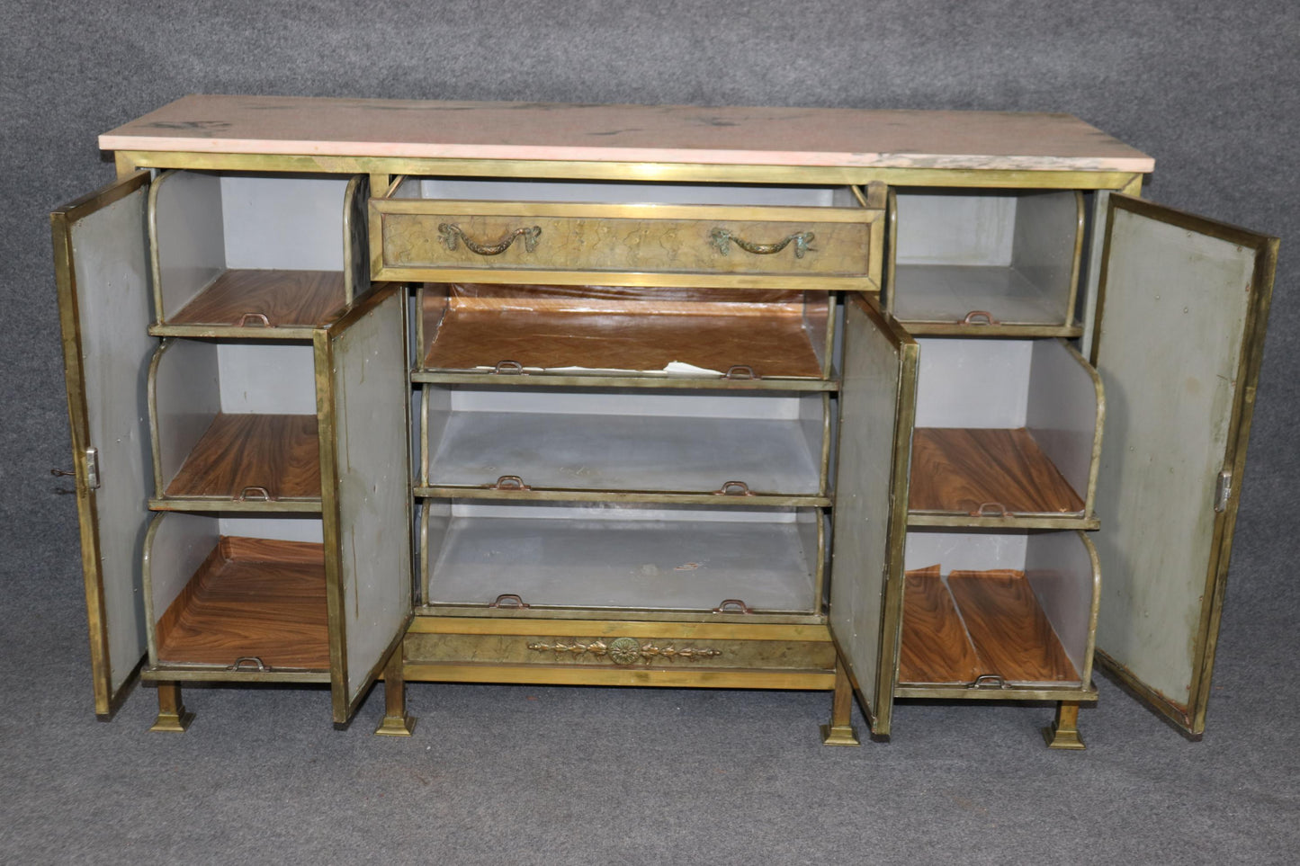 Extraordinary Solid Bronze French Marble Top Directoire Sideboard with Mirror