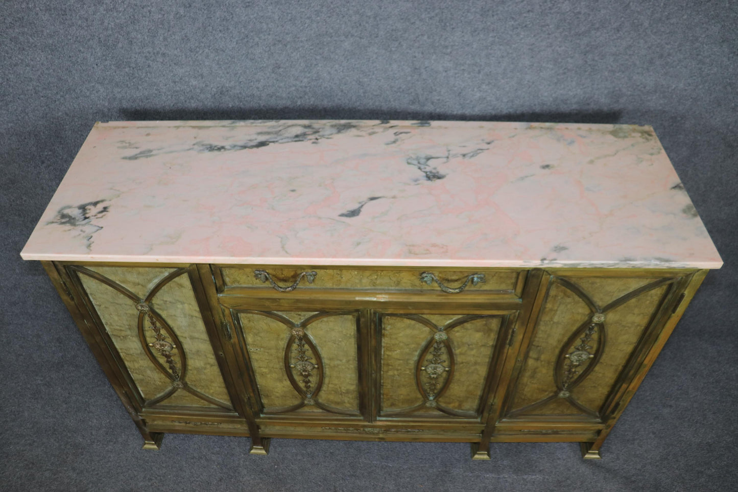 Extraordinary Solid Bronze French Marble Top Directoire Sideboard with Mirror