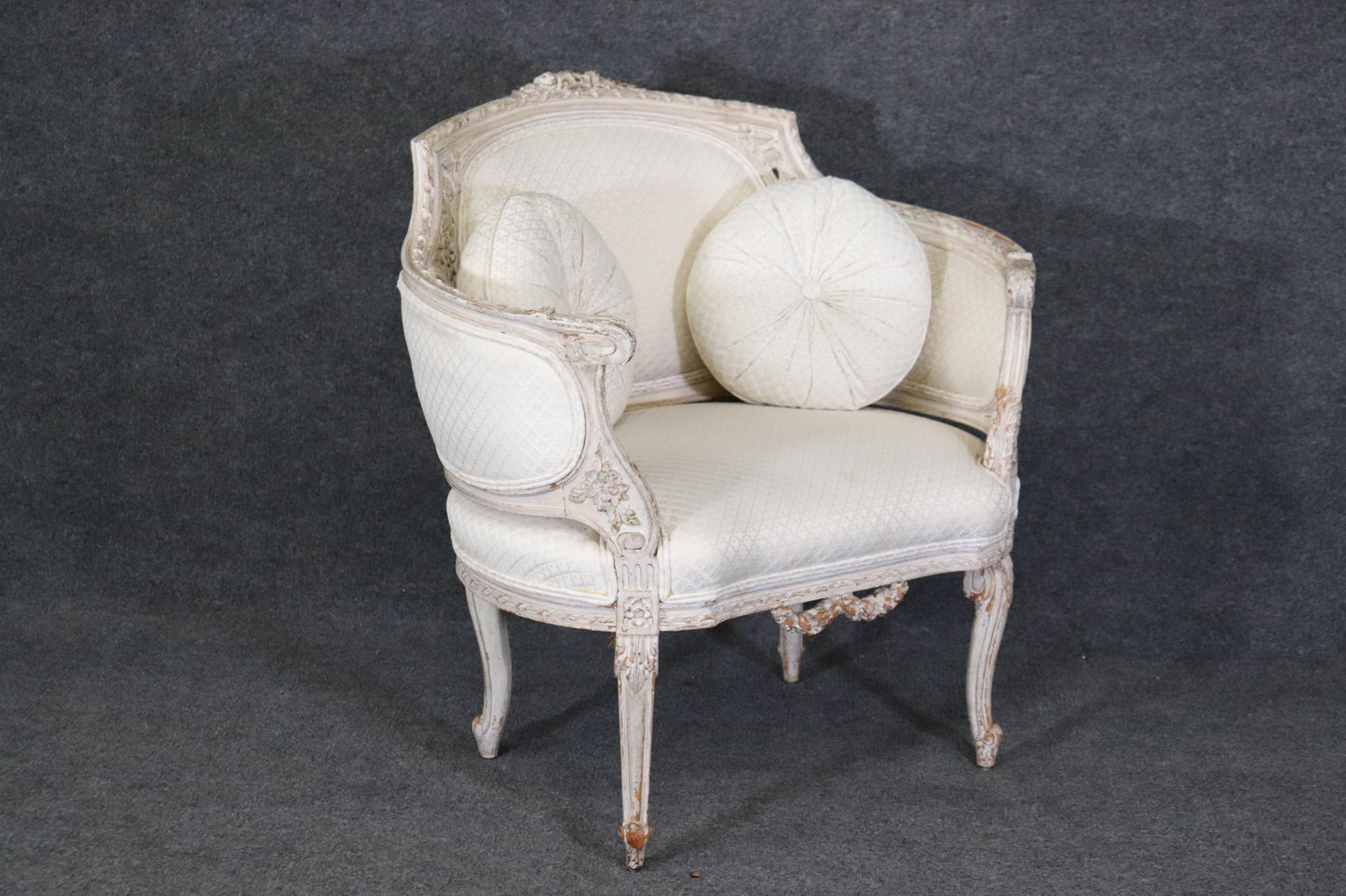 Rare French Louis XV Paint Decorated Corbielle Style Bergere Club Chair