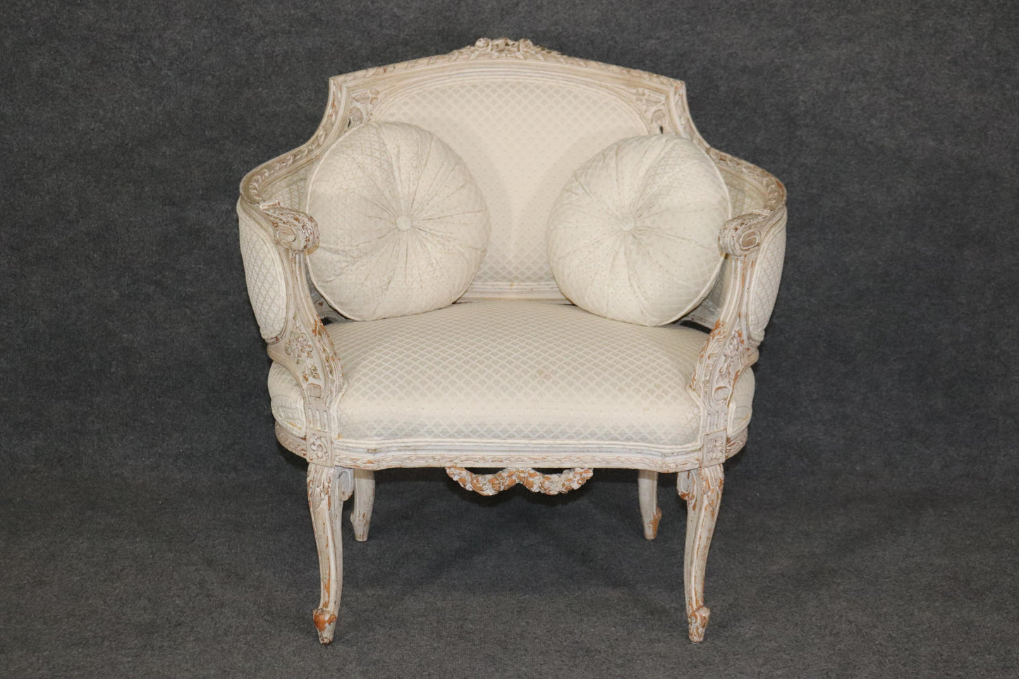 Rare French Louis XV Paint Decorated Corbielle Style Bergere Club Chair