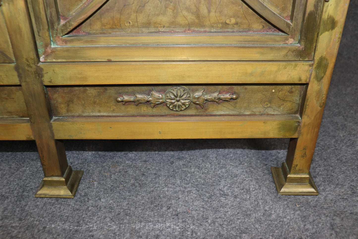 Extraordinary Solid Bronze French Marble Top Directoire Sideboard with Mirror