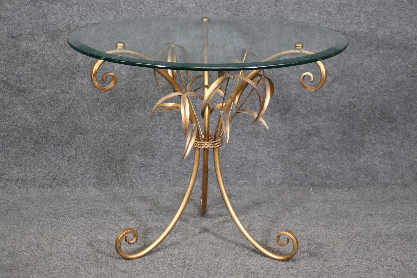 Gold Gilded Glass Top Tree Form Faux Bois Center End Table