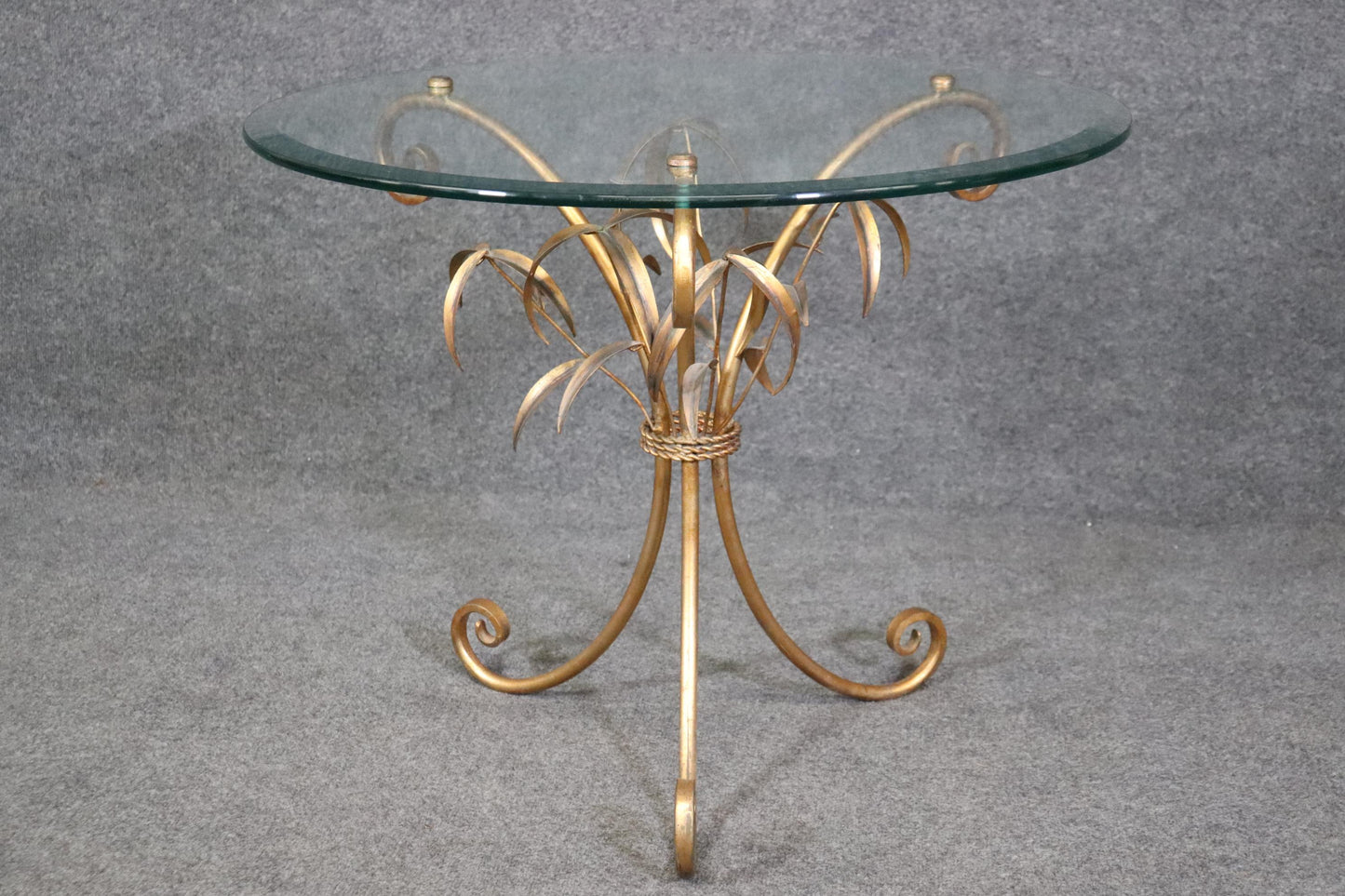 Gold Gilded Glass Top Tree Form Faux Bois Center End Table