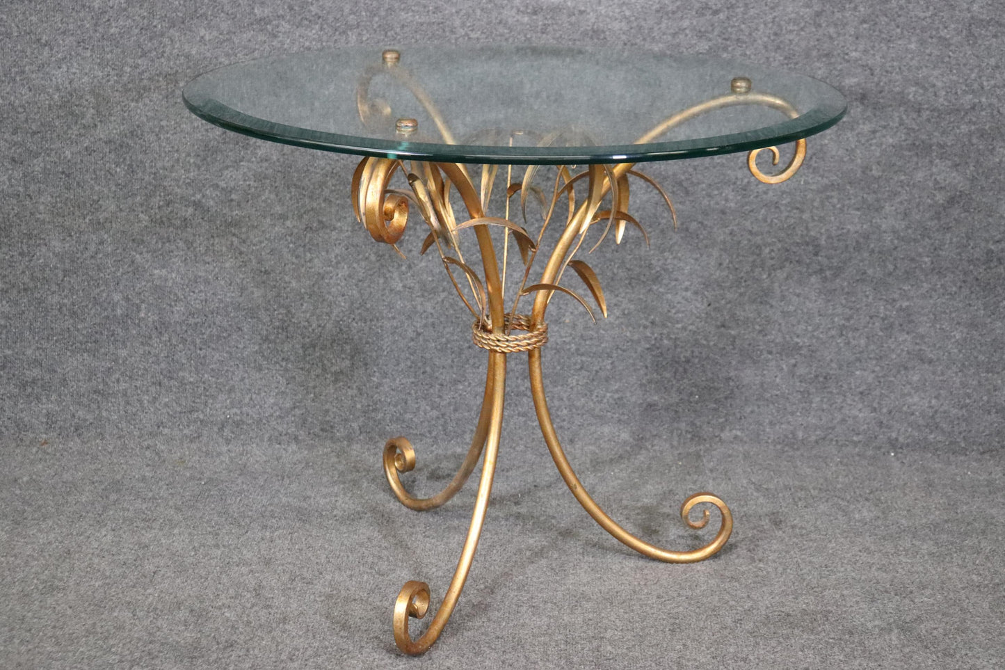 Gold Gilded Glass Top Tree Form Faux Bois Center End Table