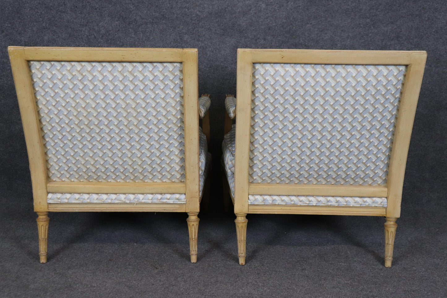 Fantastic Pair Carved Beech Wood French Louis XVI Directoire Bergere Chairs