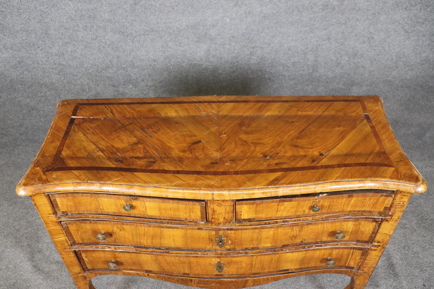 Antique Olive Wood Italian-Made Louis XV Commode 1740s era