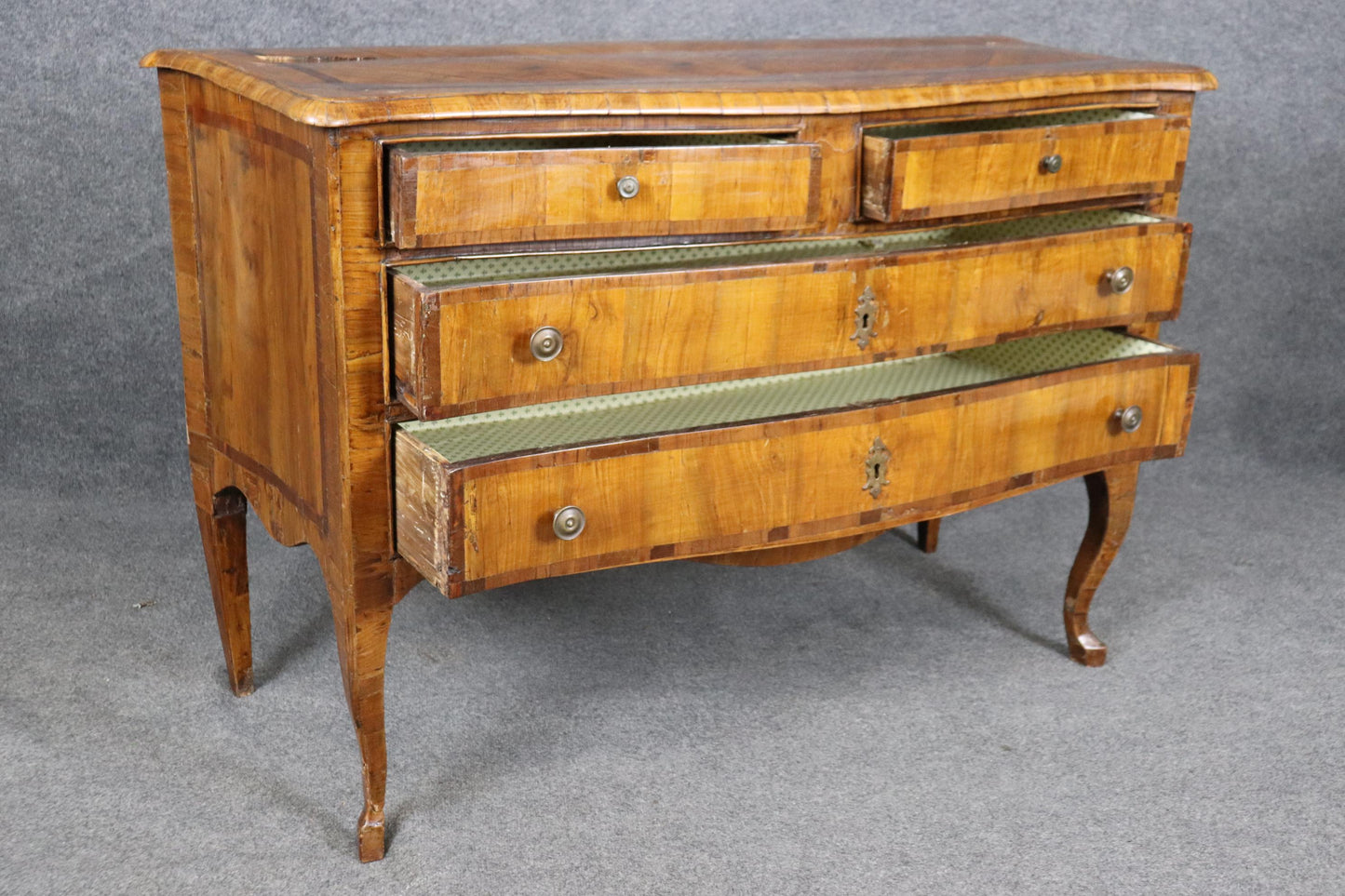 Antique Olive Wood Italian-Made Louis XV Commode 1740s era