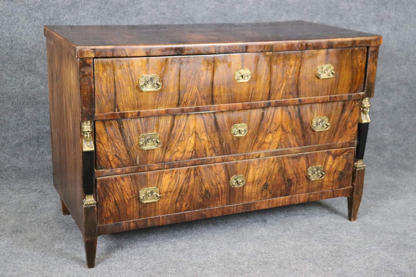 Superb Circassian Walnut Bronze French Empire 1780s Era Commode Dresser