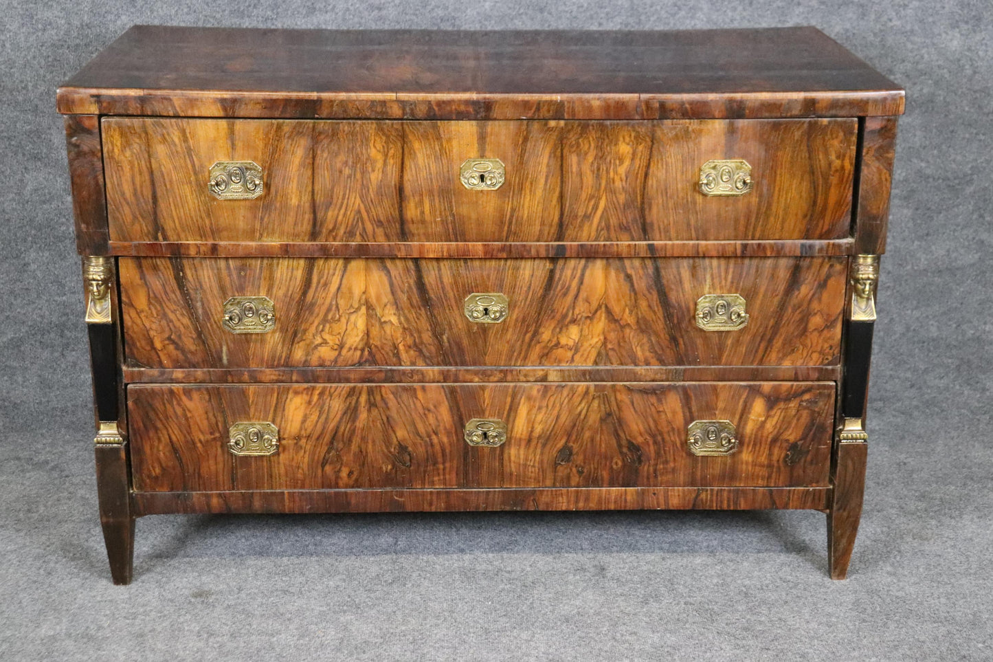 Superb Circassian Walnut Bronze French Empire 1780s Era Commode Dresser