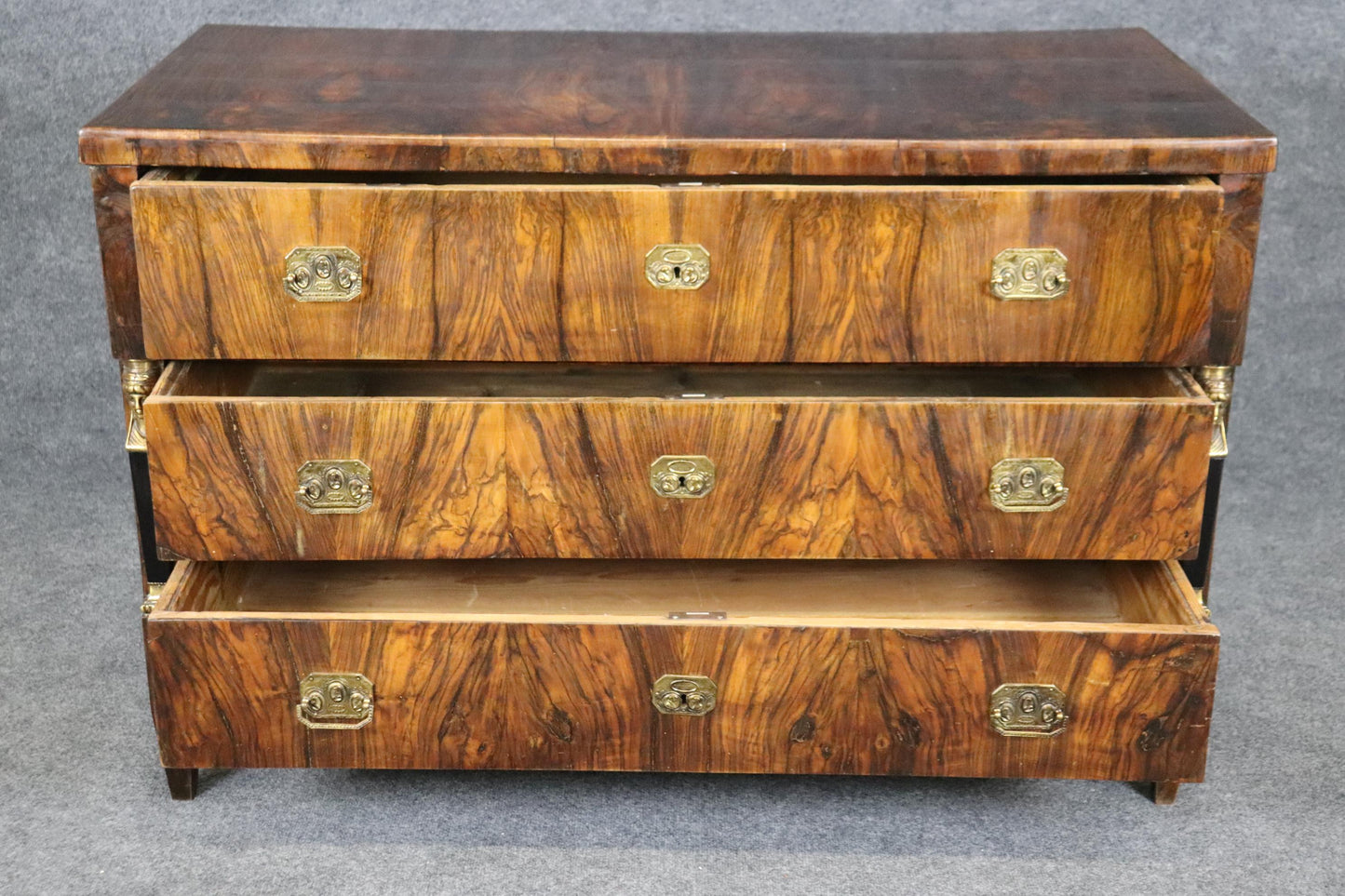 Superb Circassian Walnut Bronze French Empire 1780s Era Commode Dresser