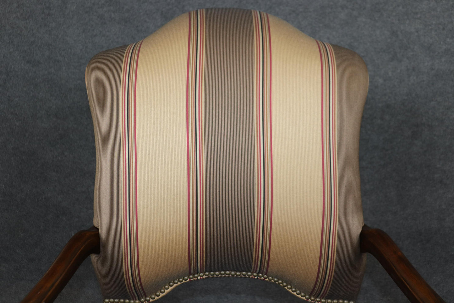 Pair of Gorgeous Century French Louis XV Walnut Armchairs Striped Upholstery