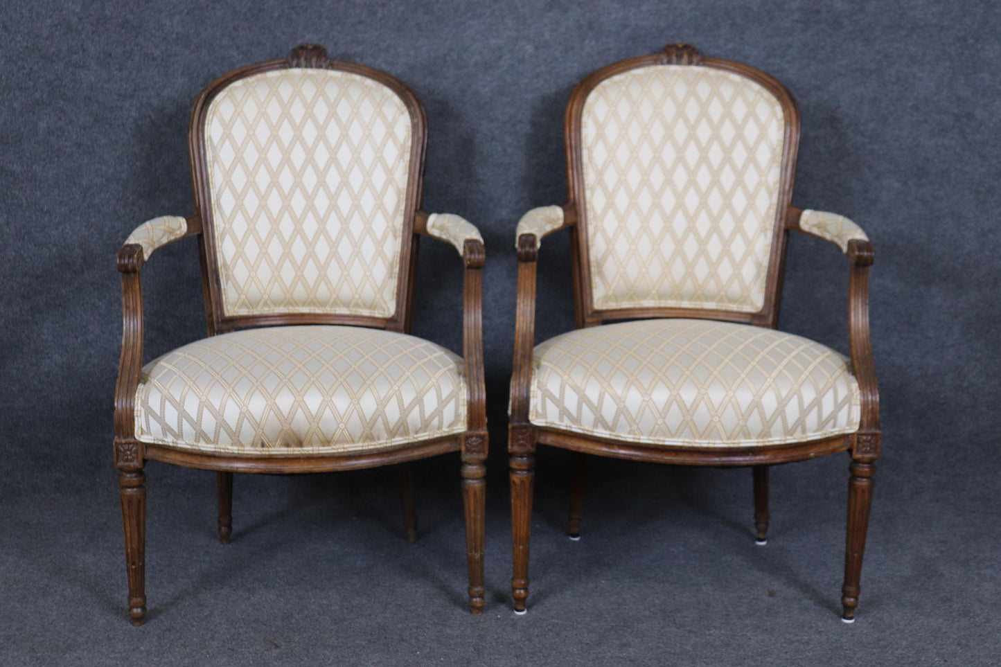 Pair of Louis XVI Style French Walnut Armchairs Circa 1930s era