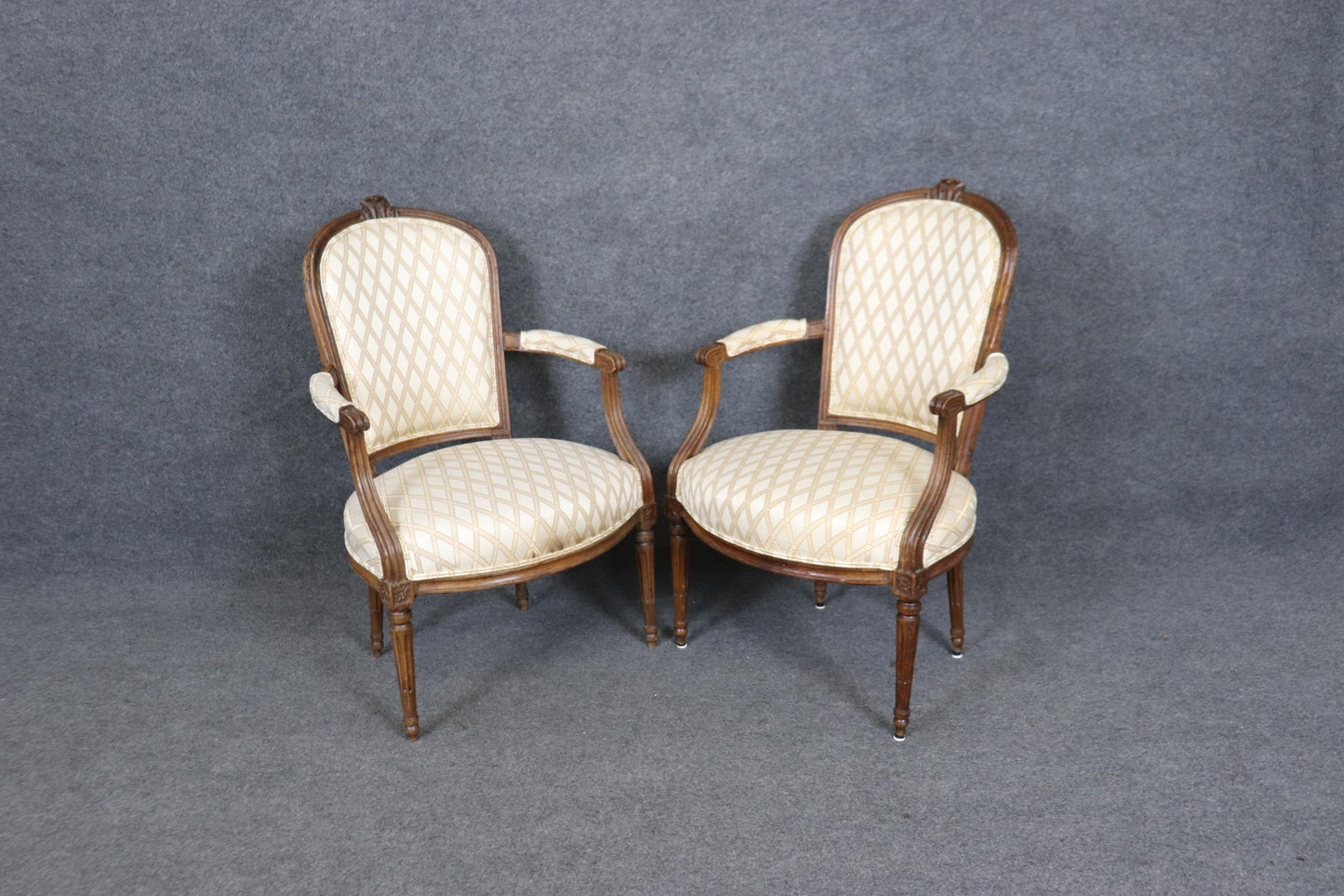 Pair of Louis XVI Style French Walnut Armchairs Circa 1930s era