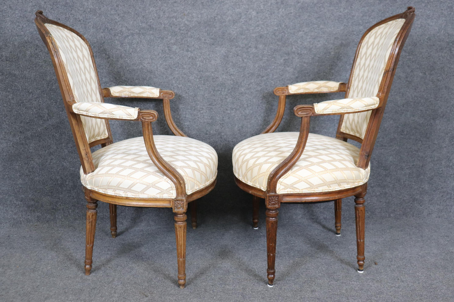 Pair of Louis XVI Style French Walnut Armchairs Circa 1930s era