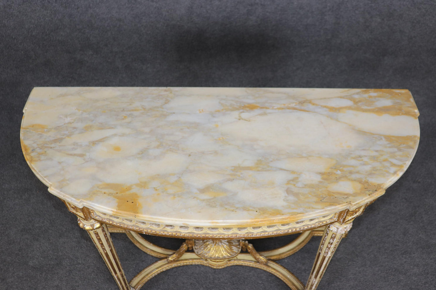 Fine Quality French Paint Decorated Giltwood Marble Top Louis XVI Console Table