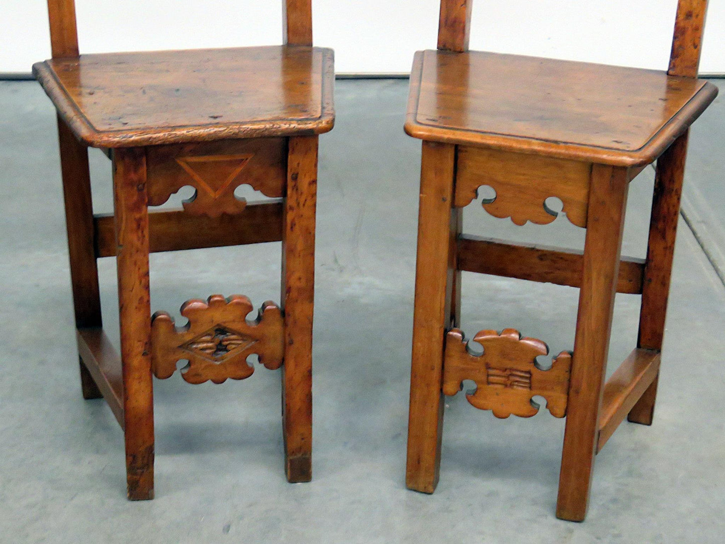 Pair of Antique Italian Provincial Carved Walnut Side Chairs