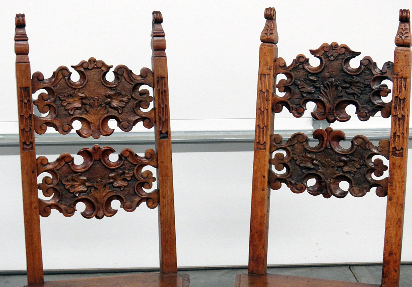 Pair of Antique Italian Provincial Carved Walnut Side Chairs