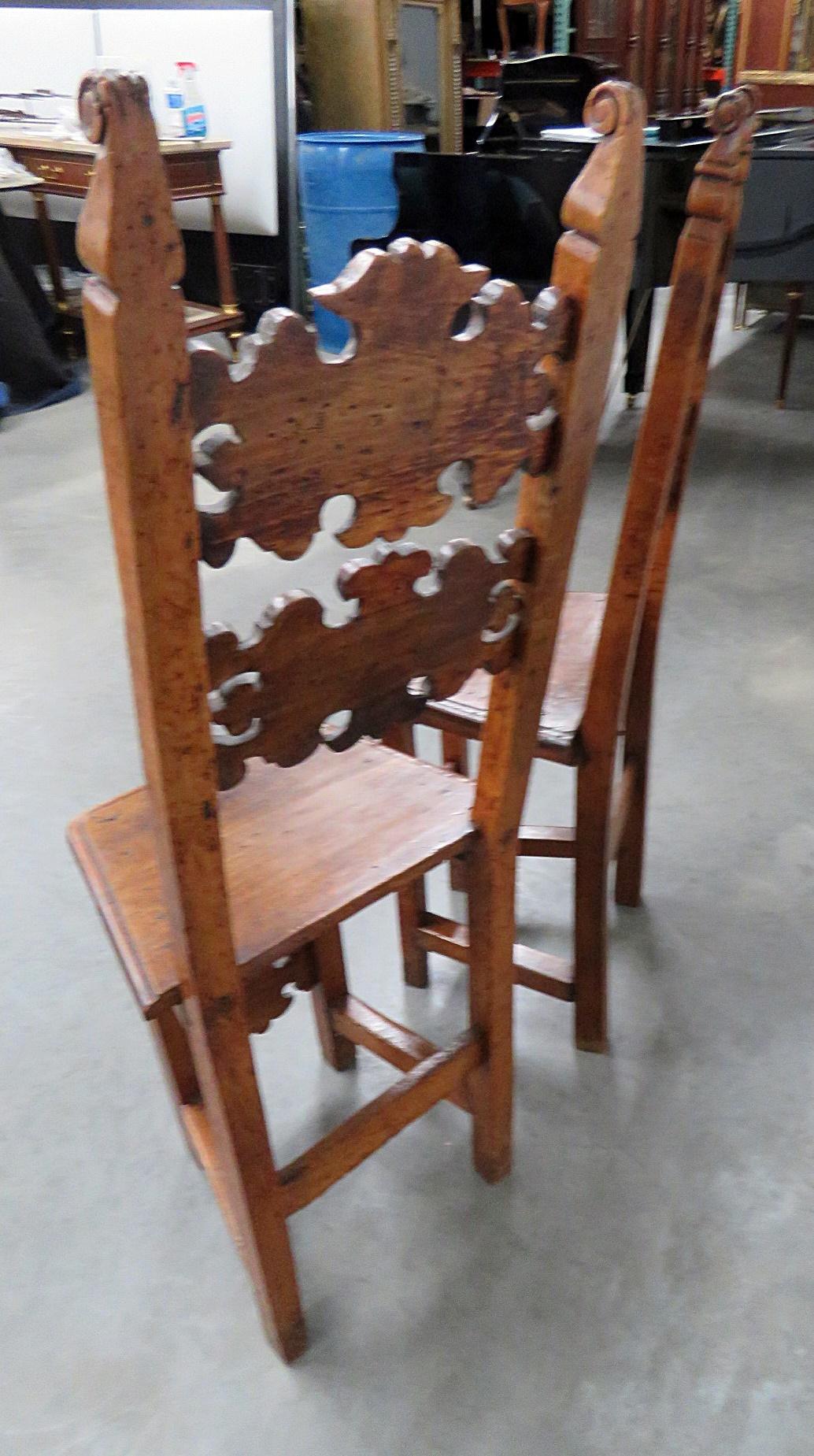 Pair of Antique Italian Provincial Carved Walnut Side Chairs