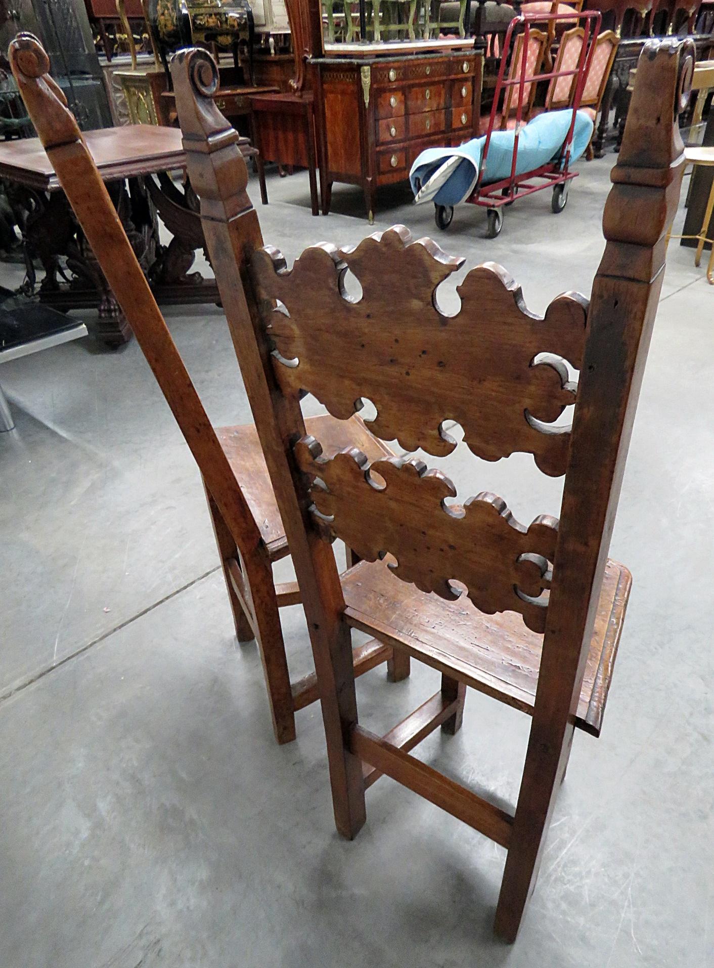 Pair of Antique Italian Provincial Carved Walnut Side Chairs