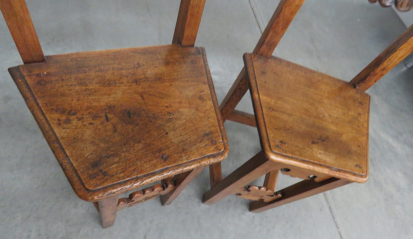 Pair of Antique Italian Provincial Carved Walnut Side Chairs