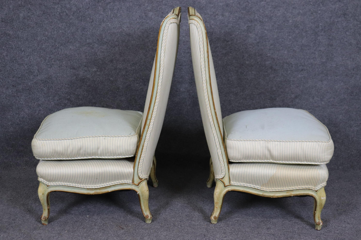 Pair of Paint Decorated French Louis XV Boudoir Slipper Chairs Circa 1920