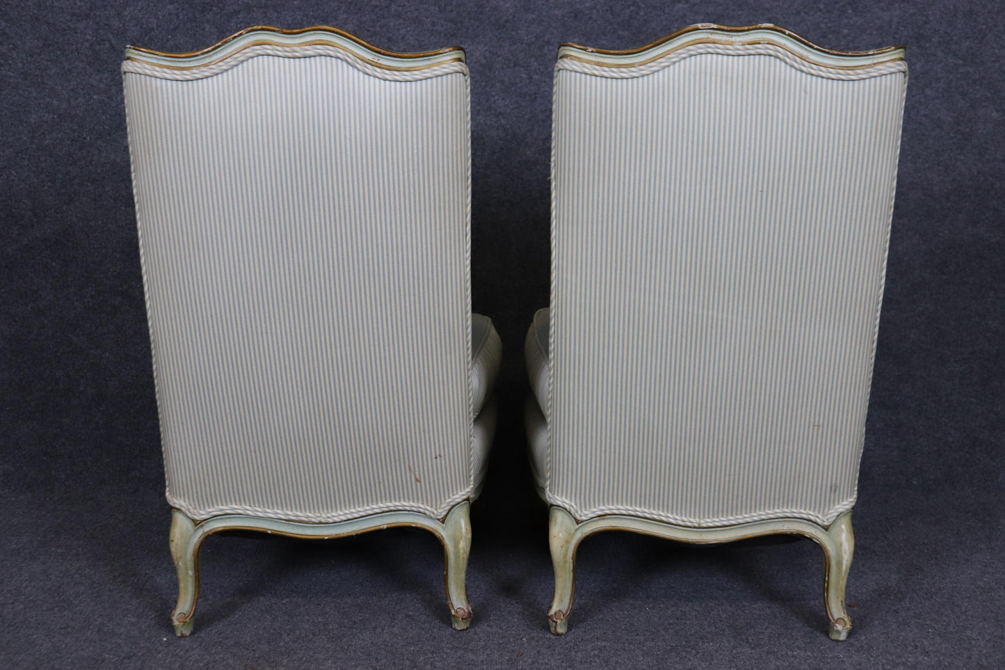 Pair of Paint Decorated French Louis XV Boudoir Slipper Chairs Circa 1920