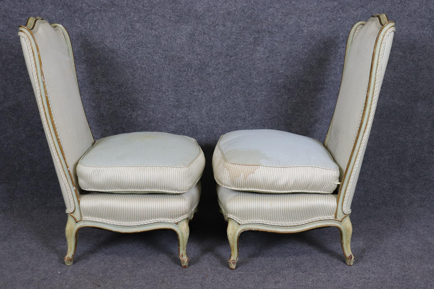 Pair of Paint Decorated French Louis XV Boudoir Slipper Chairs Circa 1920