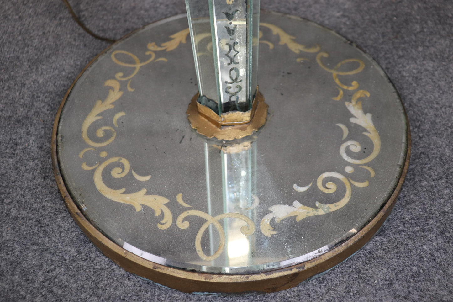 Rare Eglomise Paint Decorated Mirrored Floor Lamp Attributed Maison Jansen