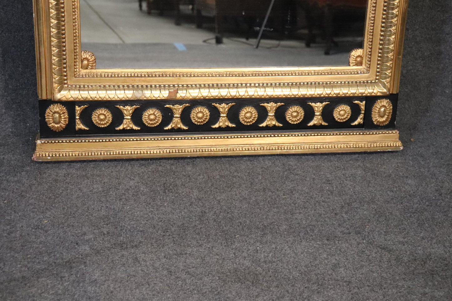 Ebonized French Empire Gilded Tall Narrow Wall Mirror, Cira 1970