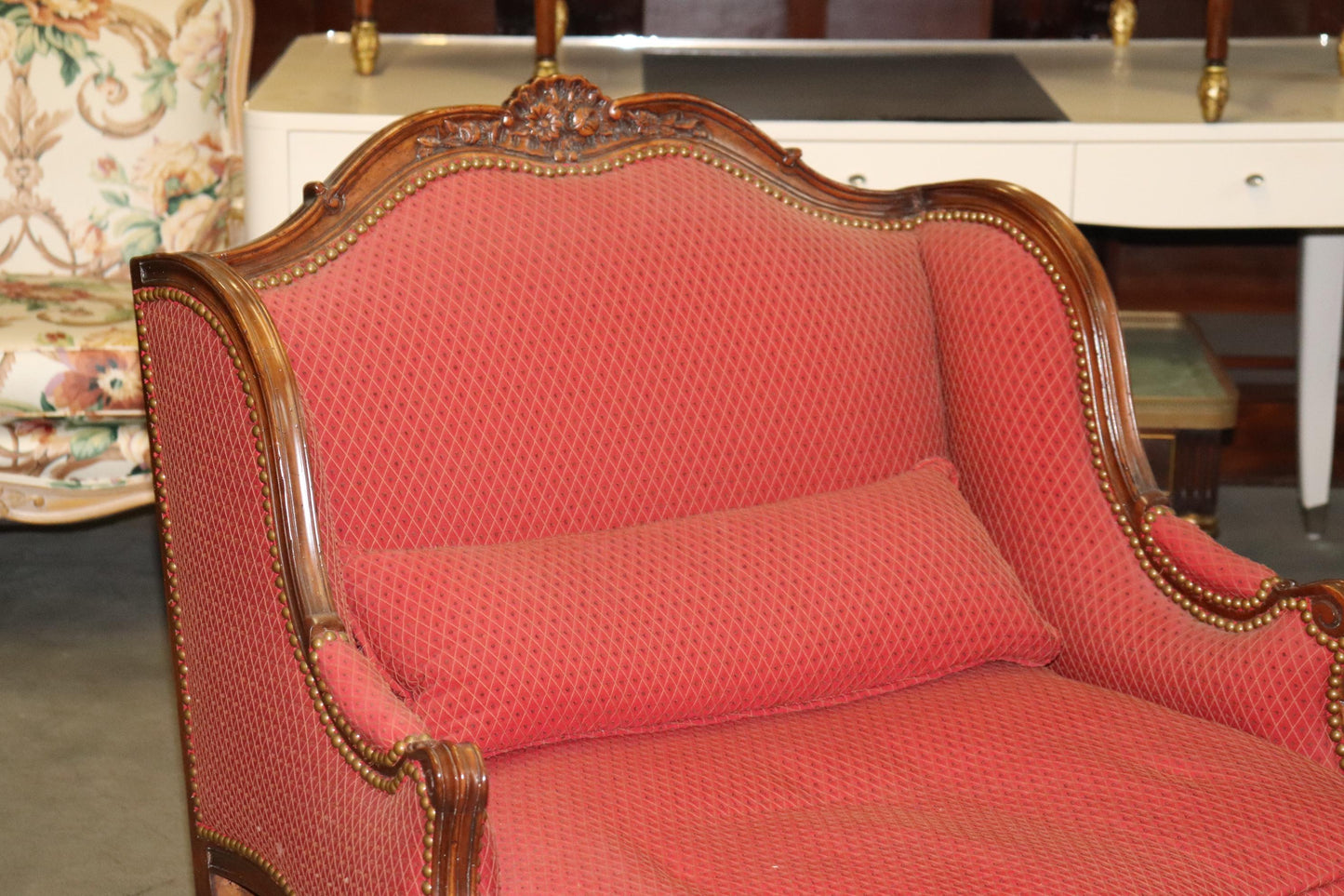 Fine Pair Carved Walnut French Louis XV Style Bergere Chairs Marquis Circa 1960s