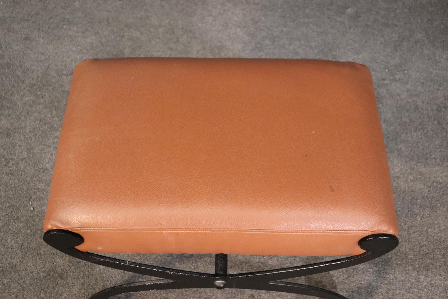 Chic Black Wrought Iron and Leather X Benches, Circa 1950