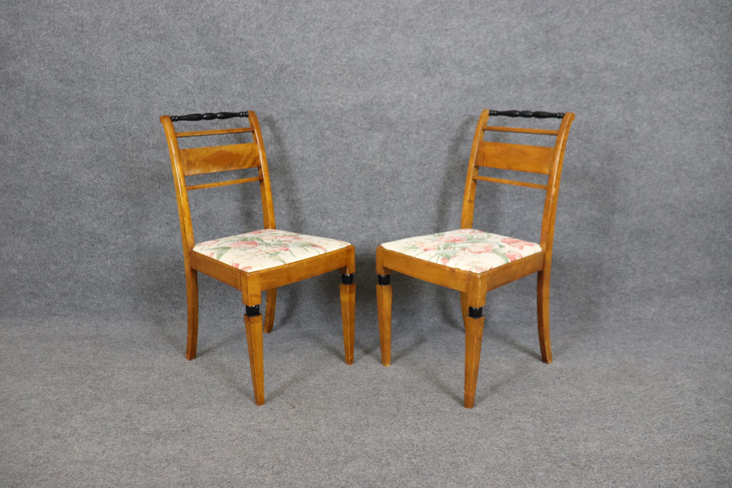 Pair of Birch Antique Biedermeier Style Side chairs with Ebonized Accents