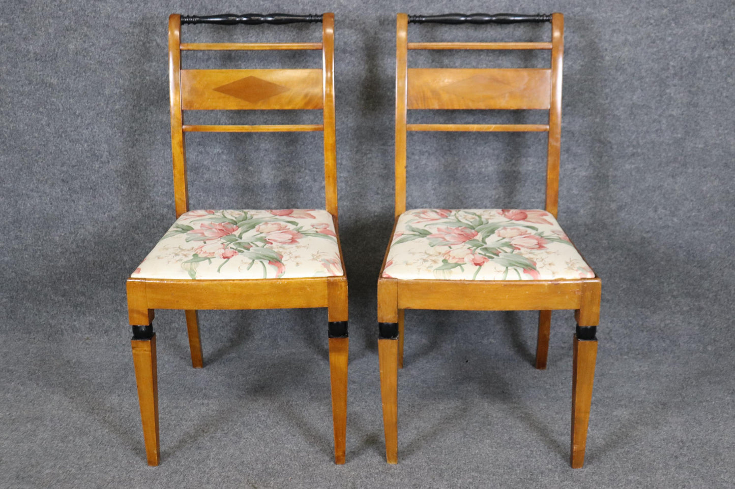 Pair of Birch Antique Biedermeier Style Side chairs with Ebonized Accents