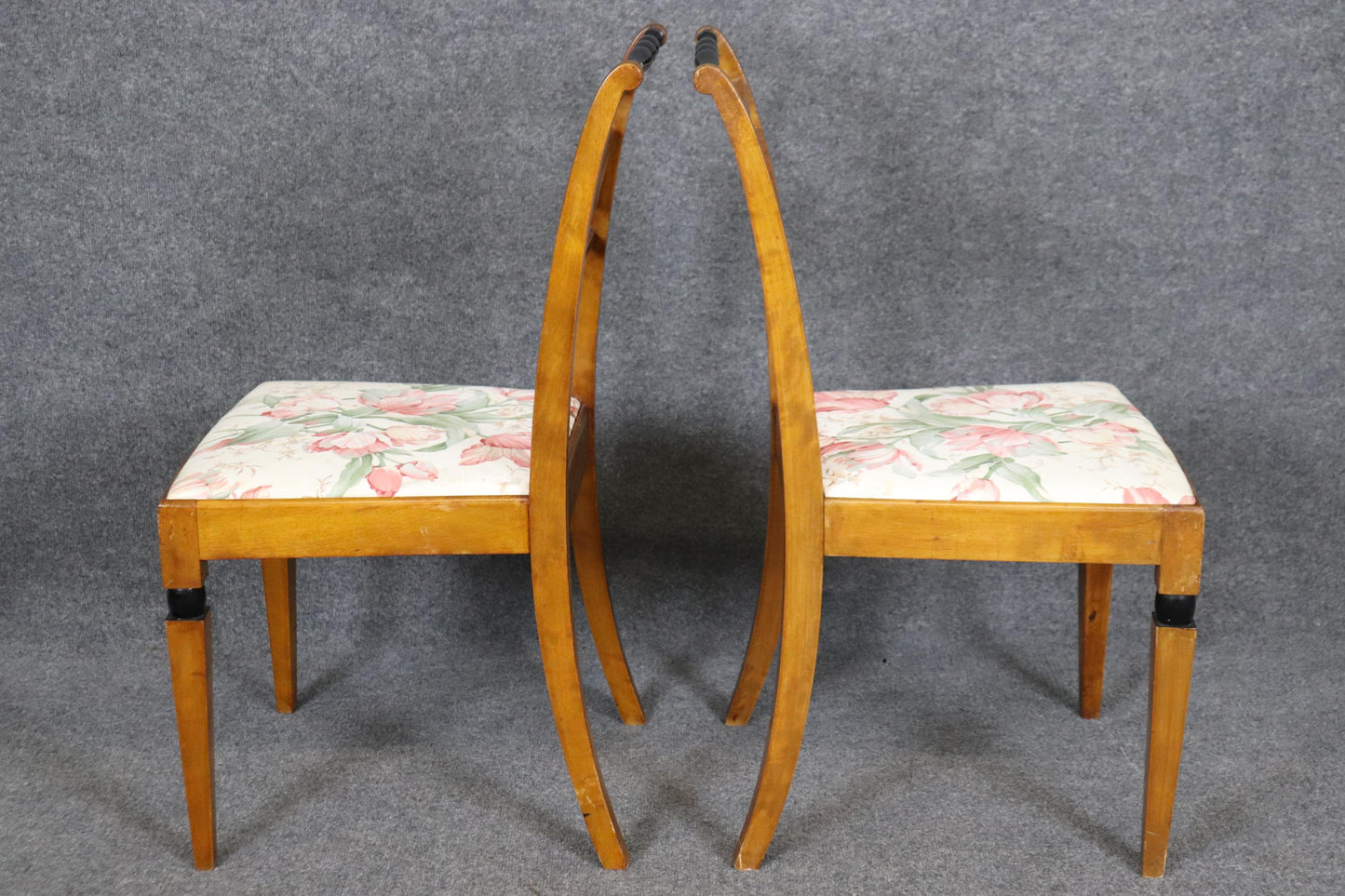 Pair of Birch Antique Biedermeier Style Side chairs with Ebonized Accents