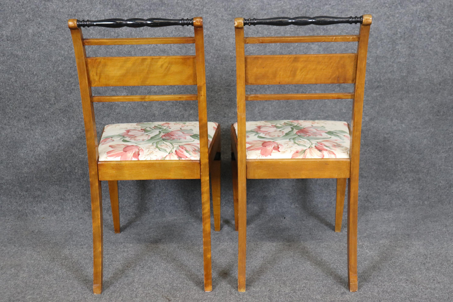 Pair of Birch Antique Biedermeier Style Side chairs with Ebonized Accents