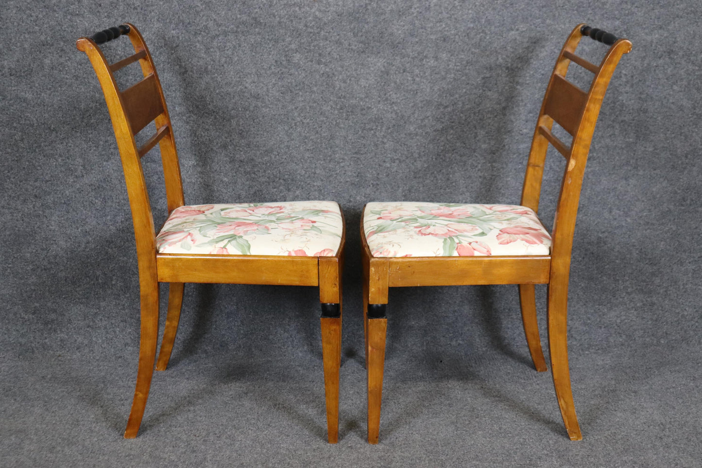 Pair of Birch Antique Biedermeier Style Side chairs with Ebonized Accents