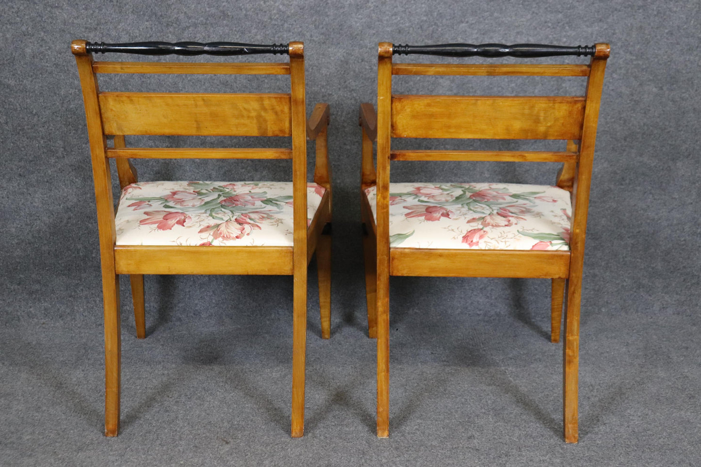 Gorgeous Pair Biedermeier Style Ebonized Birch Armchairs